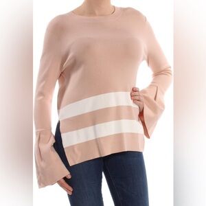 Rachel Roy Blush Pink & White Bell Sleeve Open Back Pullover Sweater Size Small